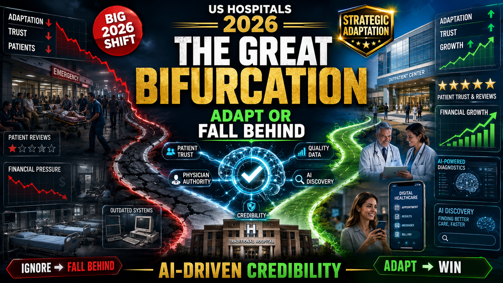 US Hospitals in 2026: The Great Bifurcation – Strategic Adaptation and AI-Driven Credibility .